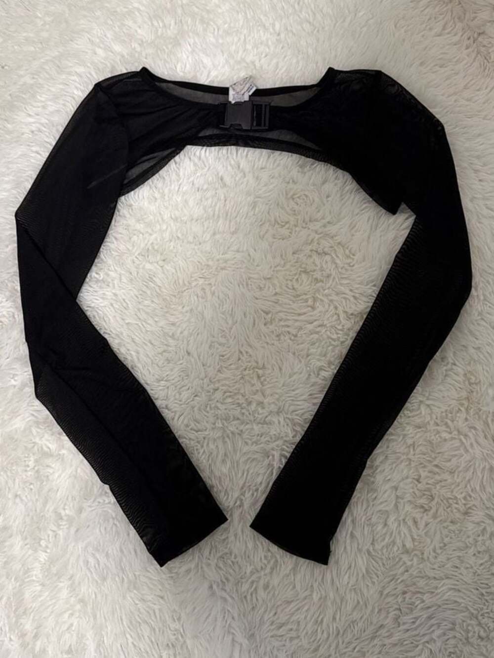 iHeartRaves Black Buckle Up Mesh Long Sleeve Shrug Bolero Size S